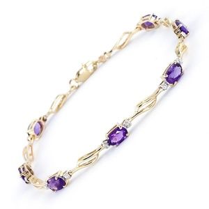 14K. GOLD TENNIS BRACELET WITH AMETHYSTS & DIAMONDS (Yellow gold)